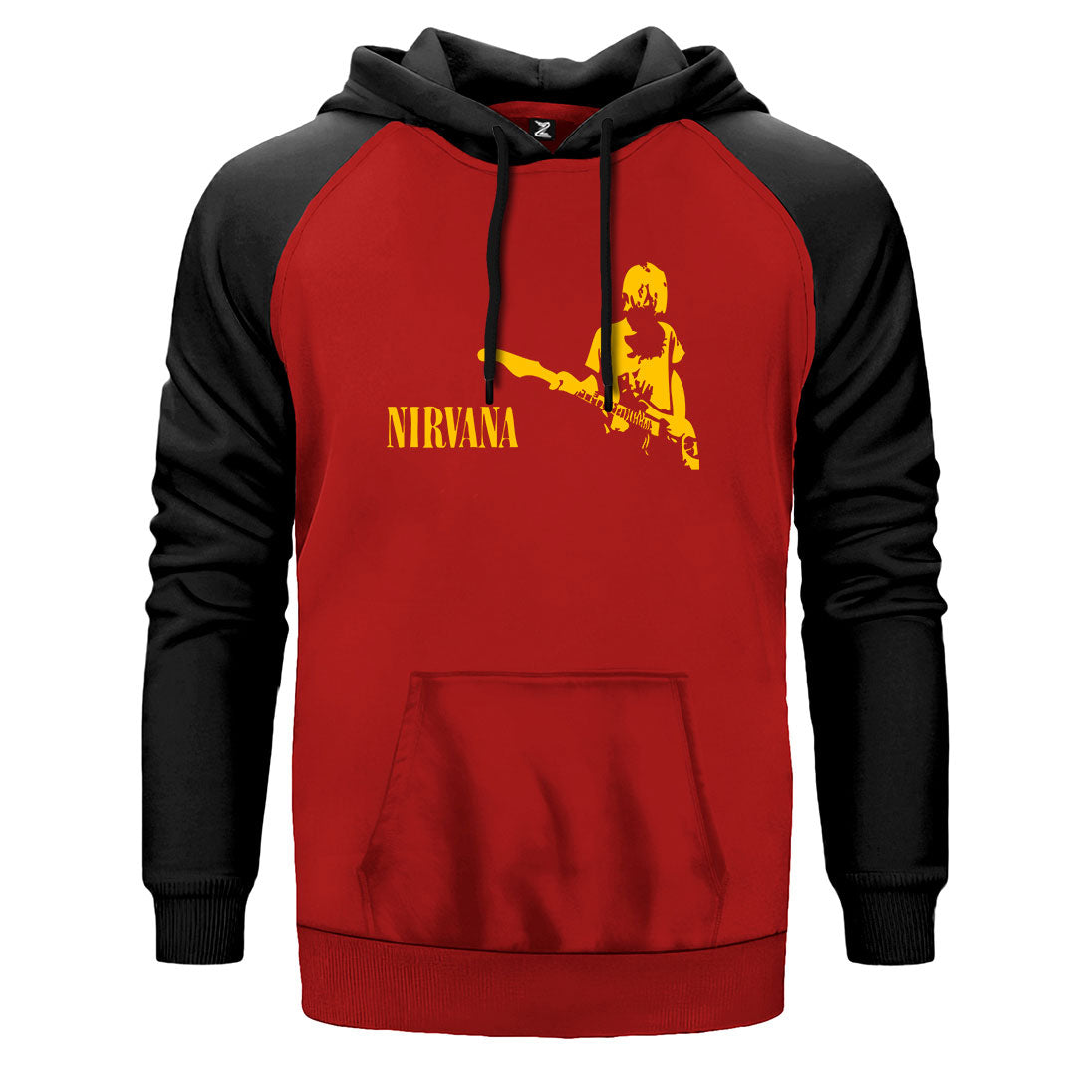 Nirvana Kurt Cobain çift renk reglan kol kapşonlu sweatshirt - kırmızı