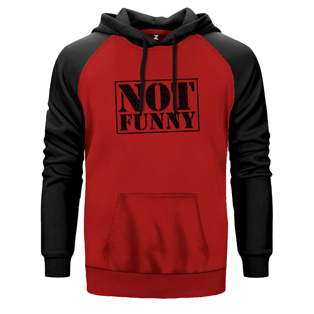 Not Funny çift renk reglan kol kapşonlu sweatshirt - kırmızı