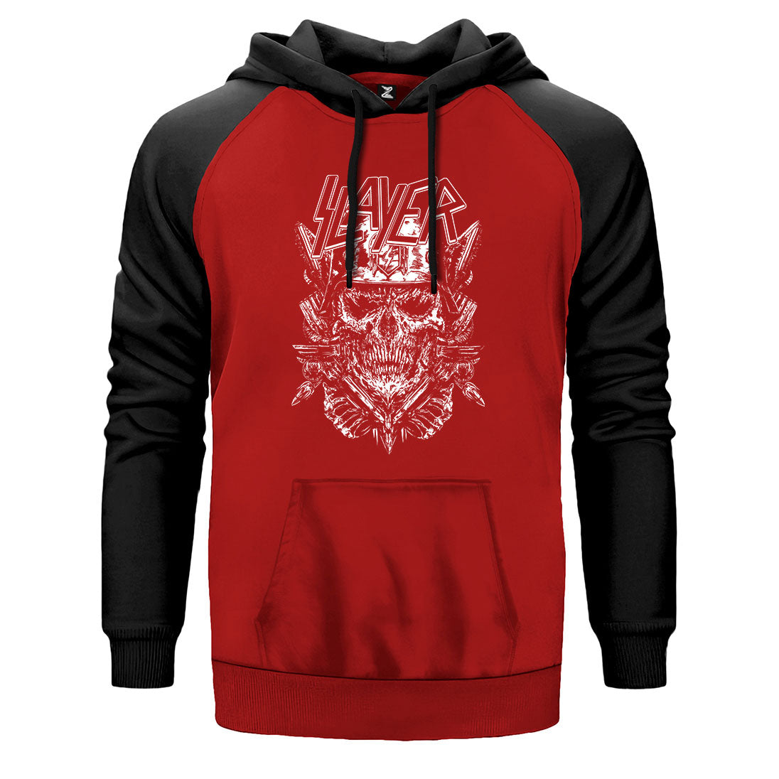 Slayer Soilder Skull çift renk reglan kol kapşonlu sweatshirt - kırmızı