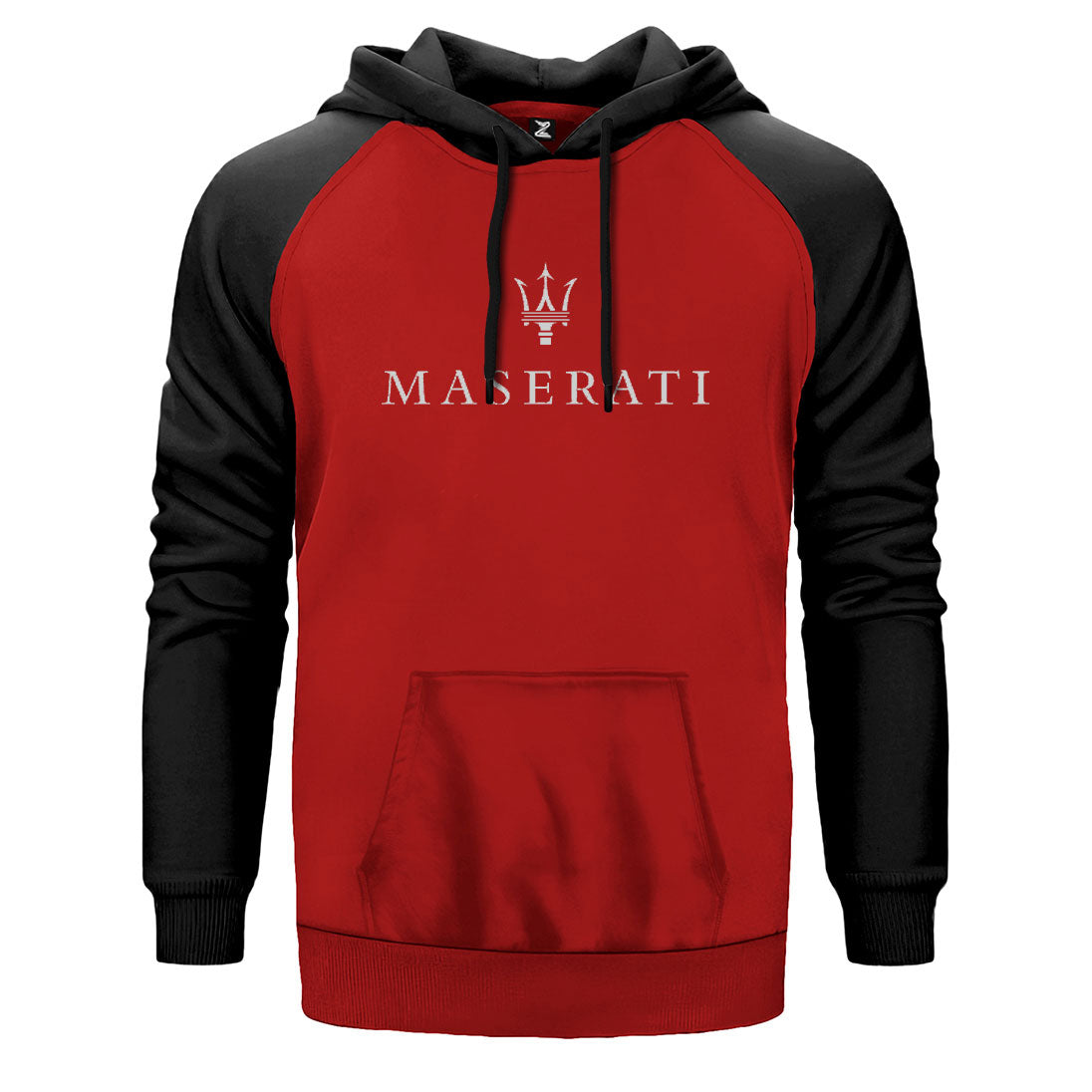 Maserati Logo çift renk reglan kol kapşonlu sweatshirt - kırmızı