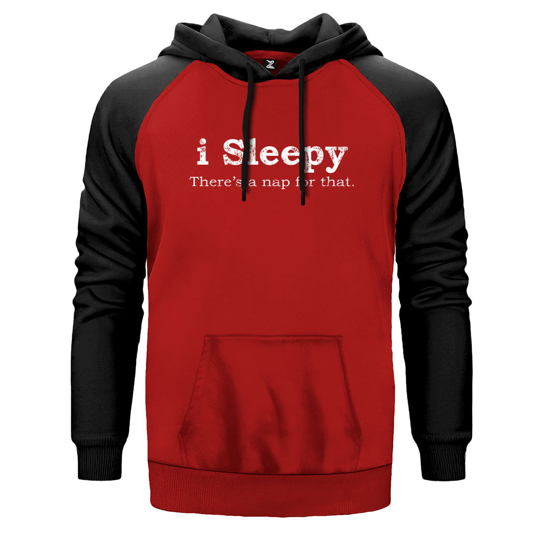 I Sleepy çift renk reglan kol kapşonlu sweatshirt - kırmızı