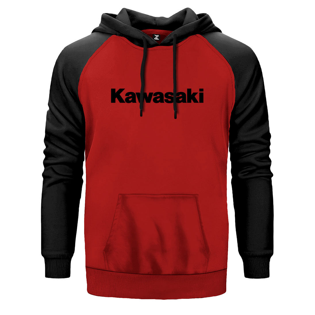 Kawasaki Logo Type çift renk reglan kol kapşonlu sweatshirt - kırmızı