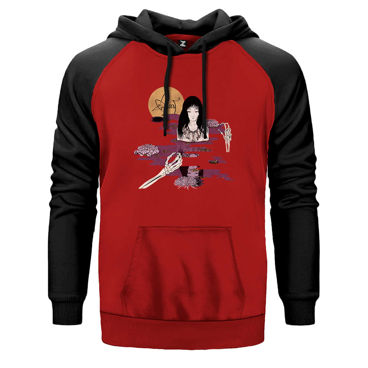 Alcest Kodama çift renk reglan kol kapşonlu sweatshirt - kırmızı