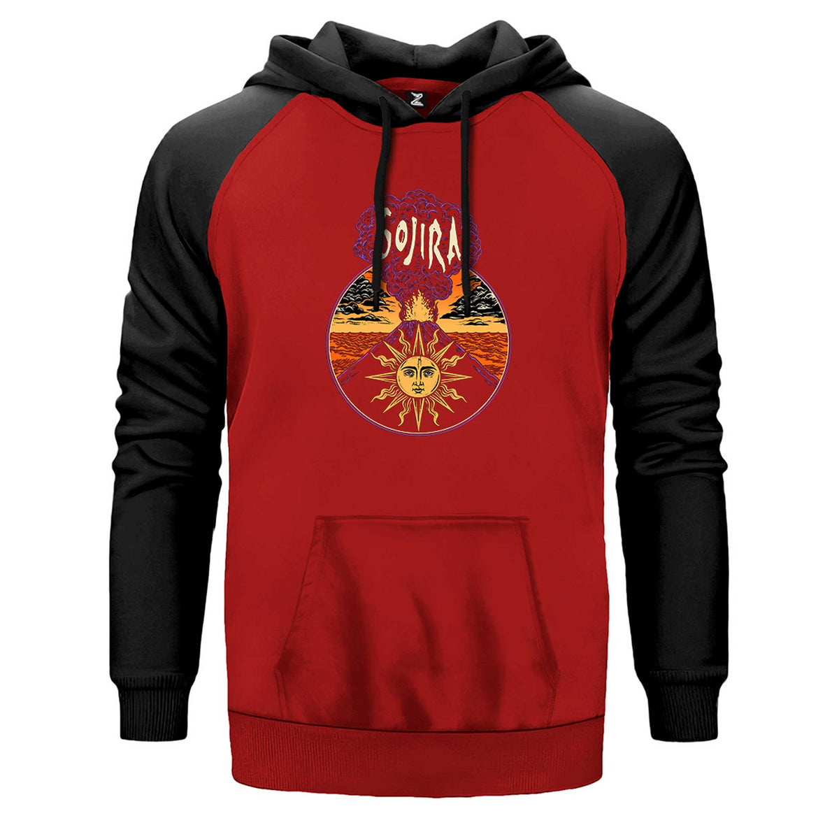 Gojira Design çift renk reglan kol kapşonlu sweatshirt - kırmızı