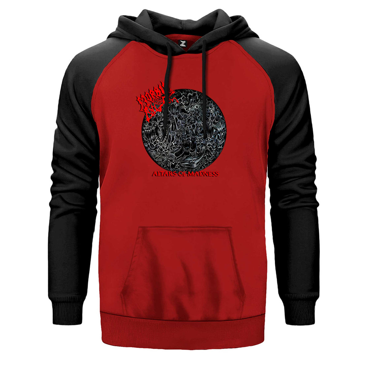 Morbid Angel Altars of Madness çift renk reglan kol kapşonlu sweatshirt - kırmızı