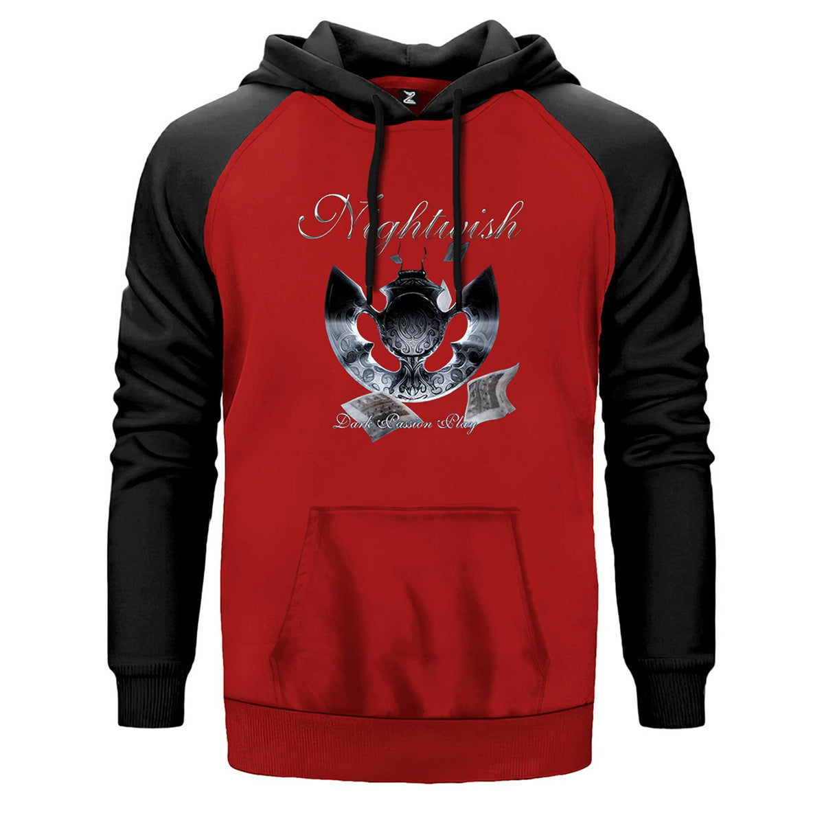 Nightwish Dark Passion Play çift renk reglan kol kapşonlu sweatshirt - kırmızı