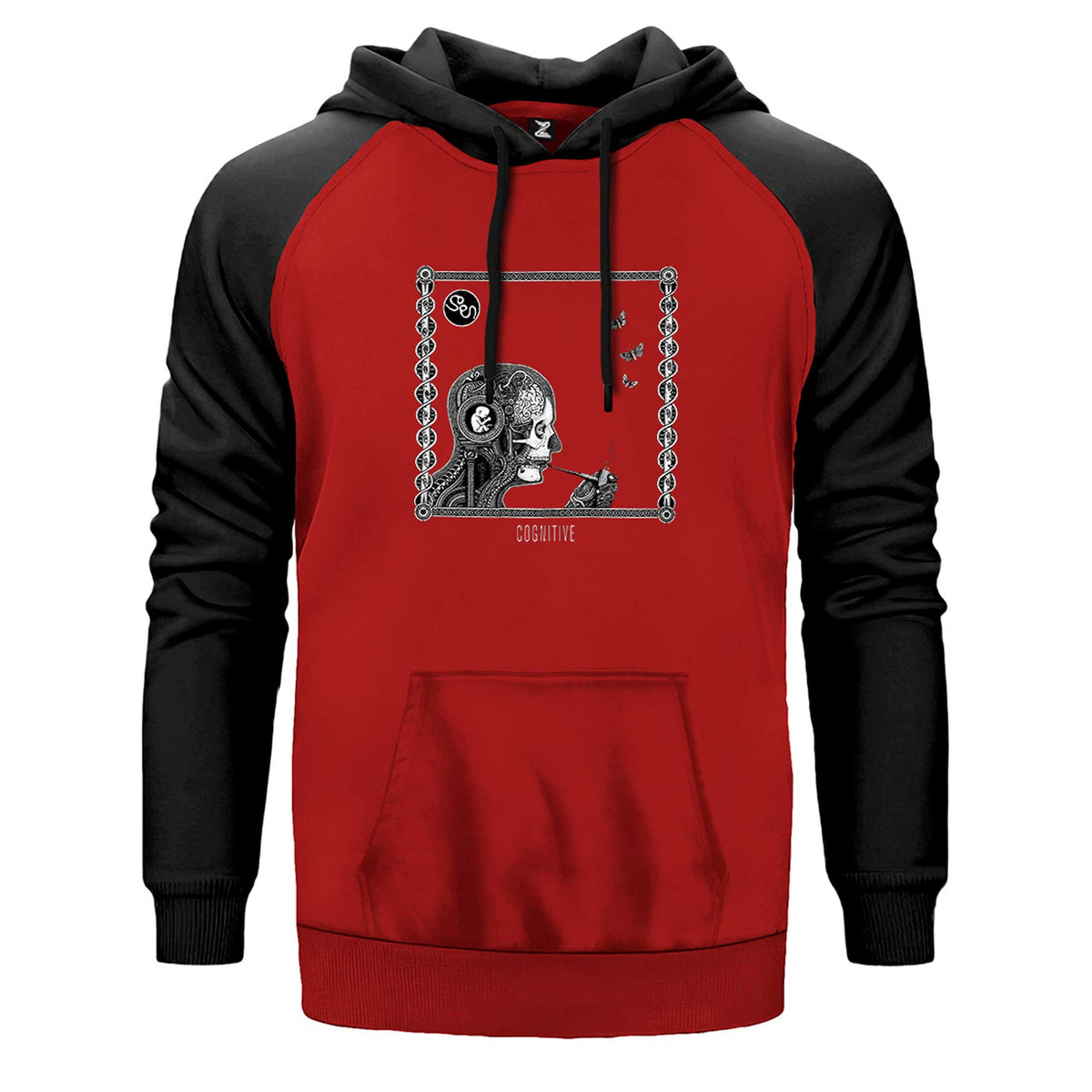 Soen Cognitive çift renk reglan kol kapşonlu sweatshirt - kırmızı