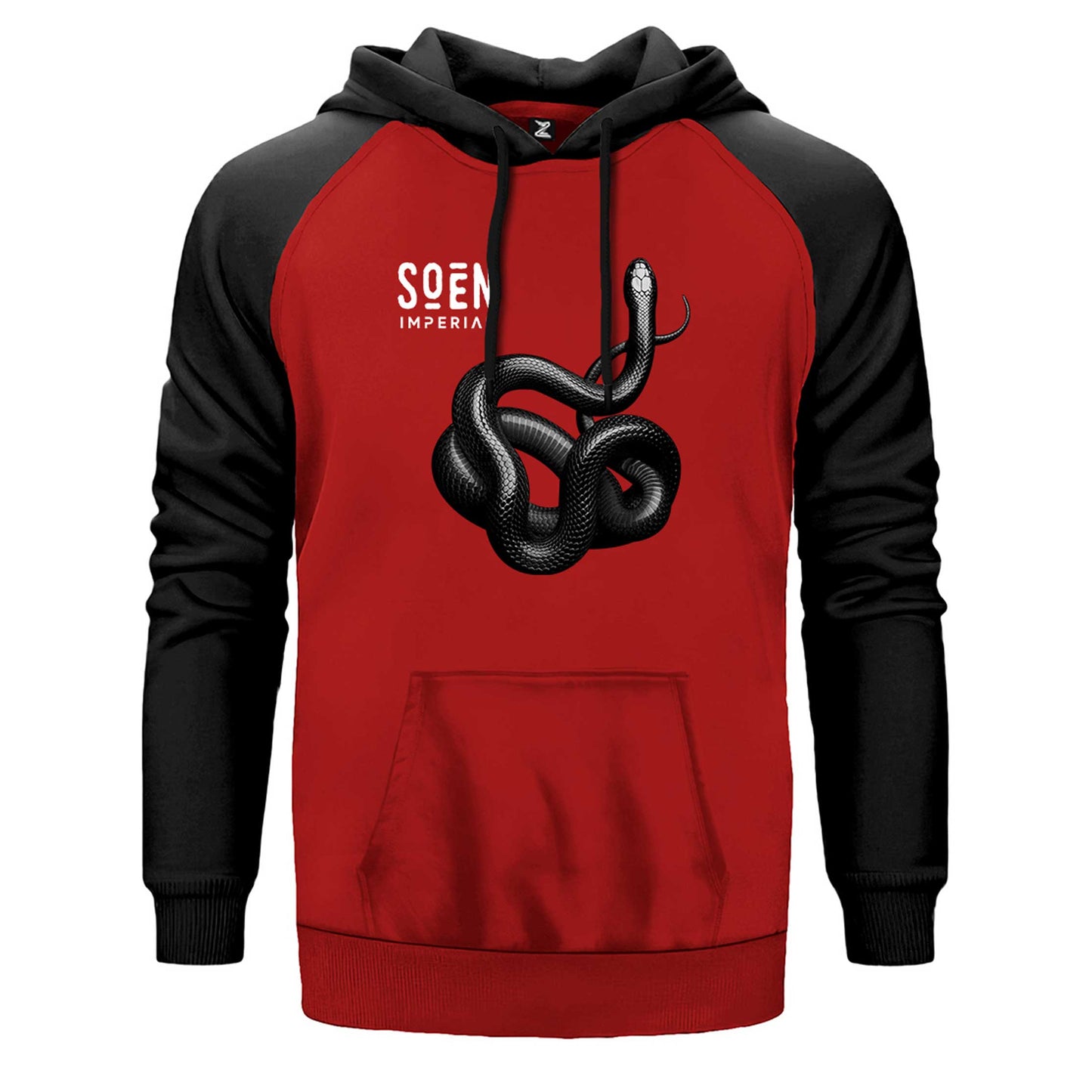 Soen İmperial çift renk reglan kol kapşonlu sweatshirt - kırmızı