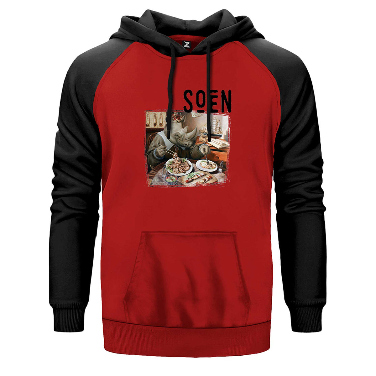 Soen Tellurian çift renk reglan kol kapşonlu sweatshirt - kırmızı