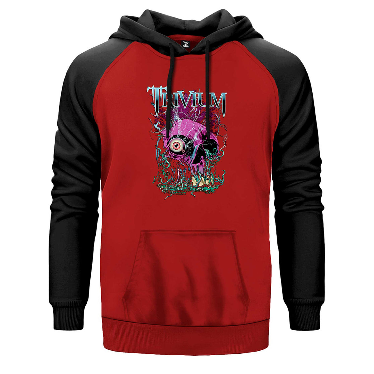 Trivium Design çift renk reglan kol kapşonlu sweatshirt - kırmızı
