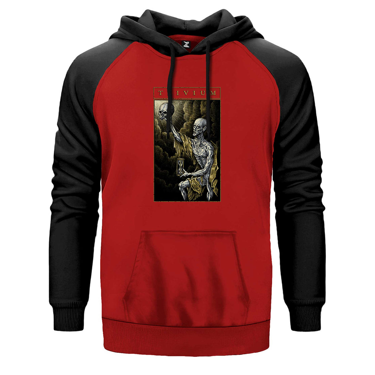 Trivium Skull çift renk reglan kol kapşonlu sweatshirt - kırmızı