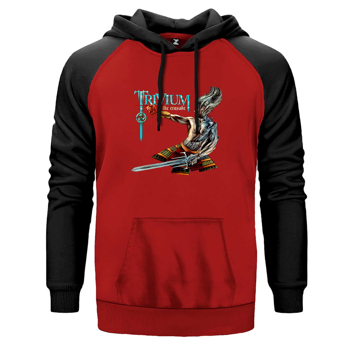 Trivium The Crusade çift renk reglan kol kapşonlu sweatshirt - kırmızı