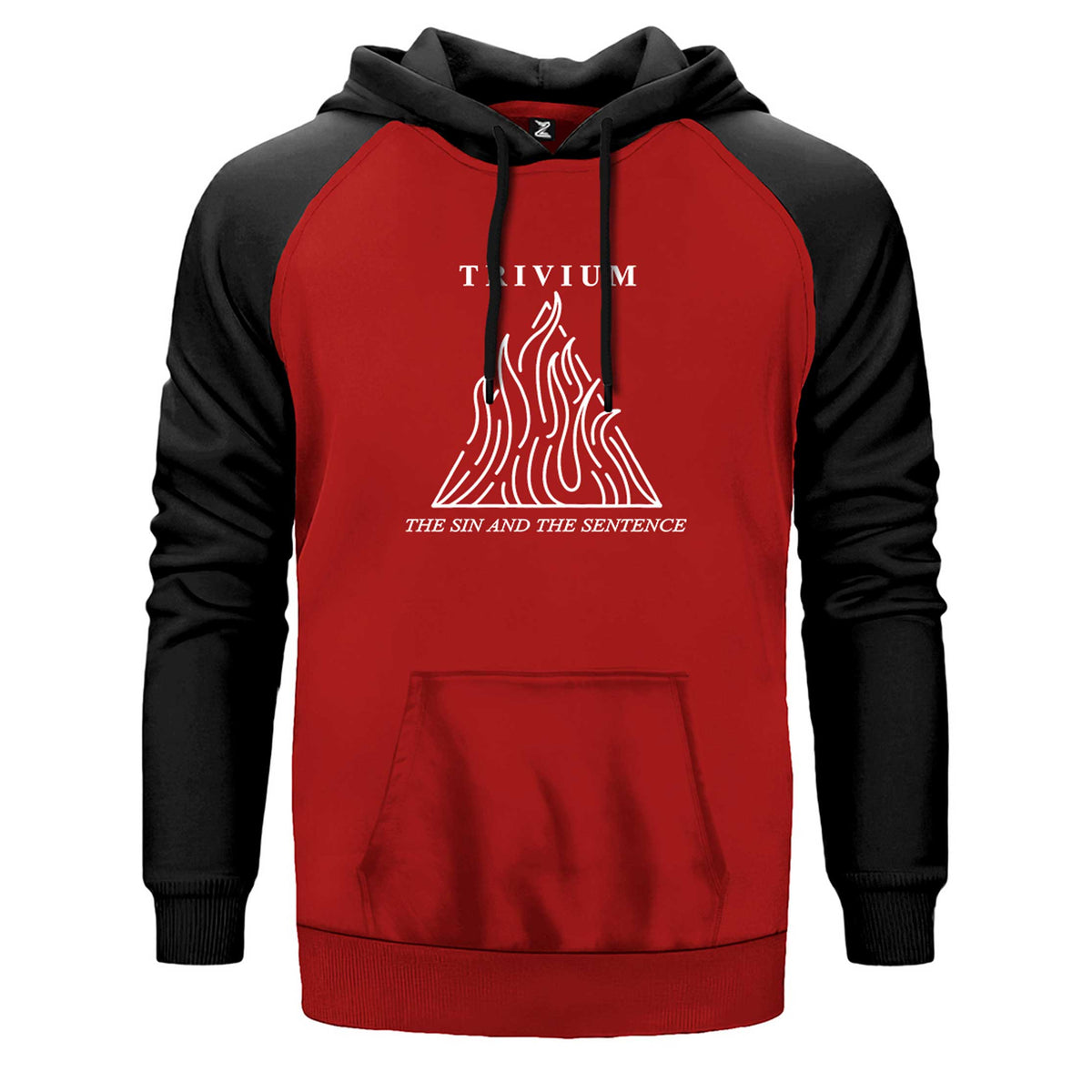 Trivium The Sin And The Sentence çift renk reglan kol kapşonlu sweatshirt - kırmızı