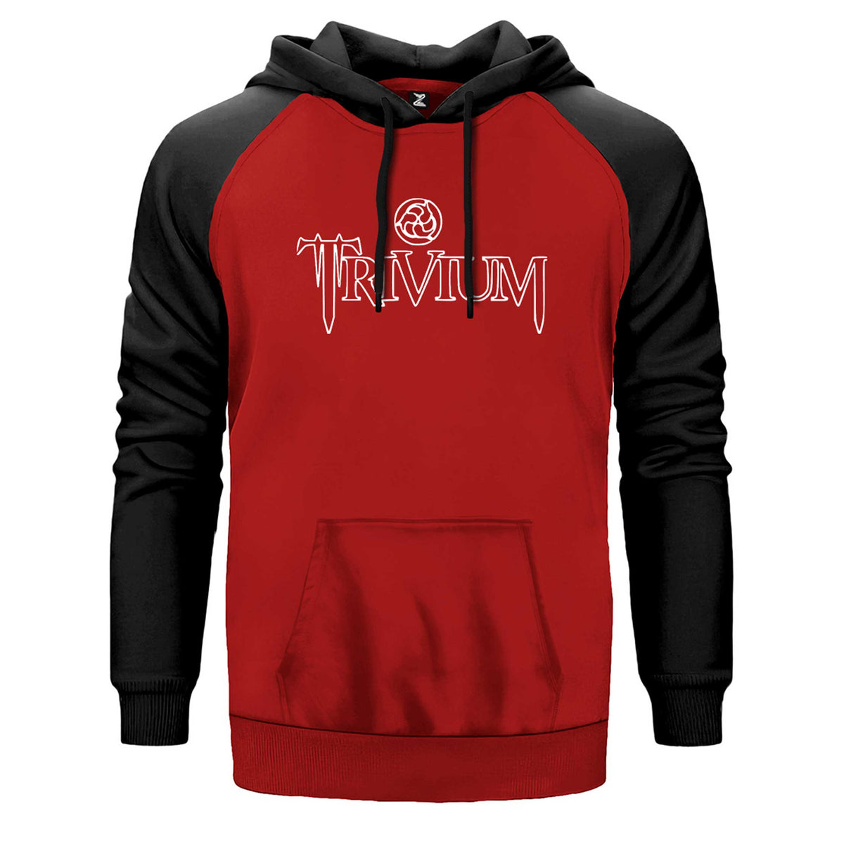 Trivium Logotype çift renk reglan kol kapşonlu sweatshirt - kırmızı