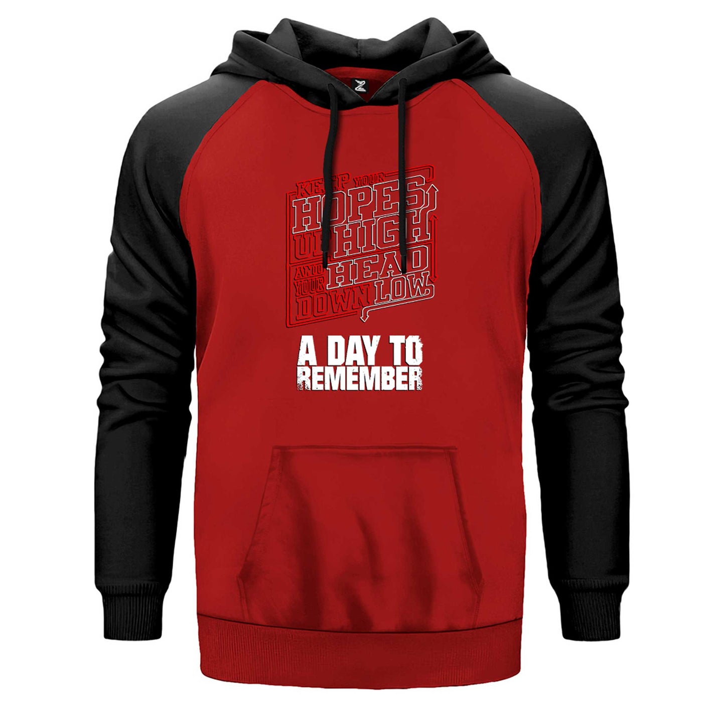 A Day Remember Keep Your çift renk reglan kol kapşonlu sweatshirt - kırmızı