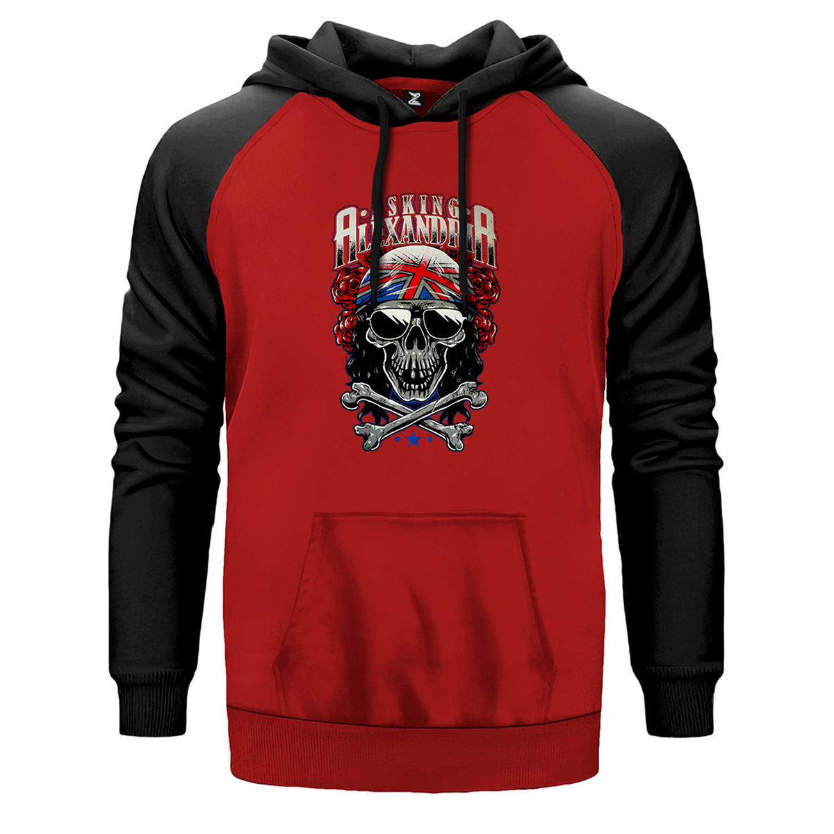 Asking Alexandria Skull çift renk reglan kol kapşonlu sweatshirt - kırmızı