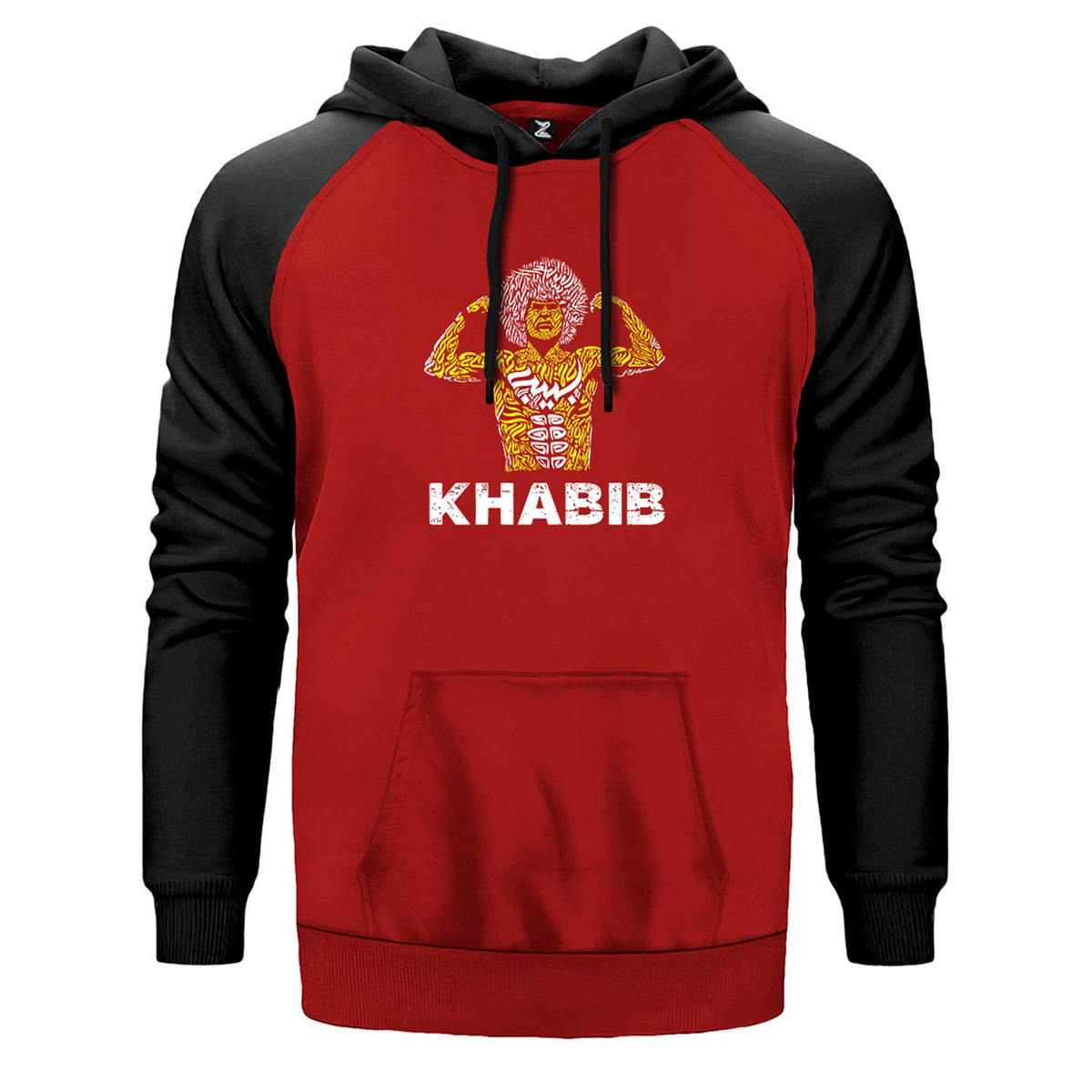 Khabib Graphic çift renk reglan kol kapşonlu sweatshirt - kırmızı