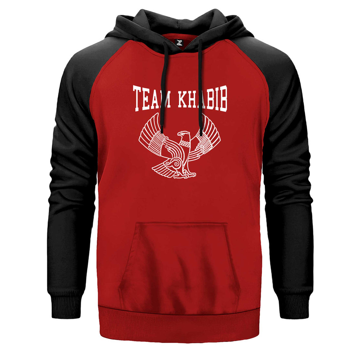 Khabib Nurmagomedov Team Essential çift renk reglan kol kapşonlu sweatshirt - kırmızı