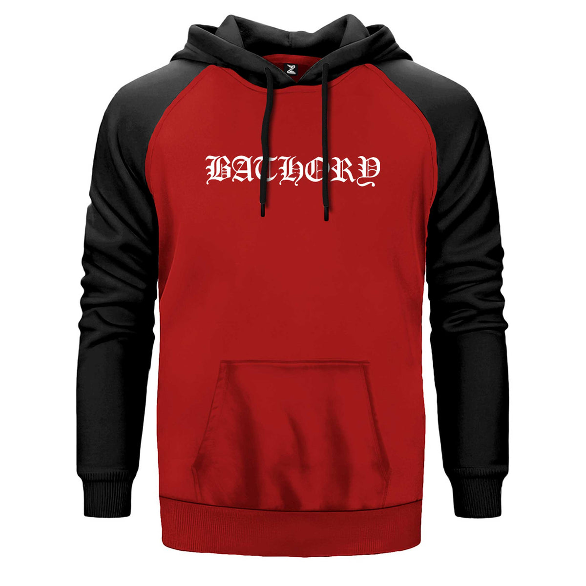Bathory Logo çift renk reglan kol kapşonlu sweatshirt - kırmızı