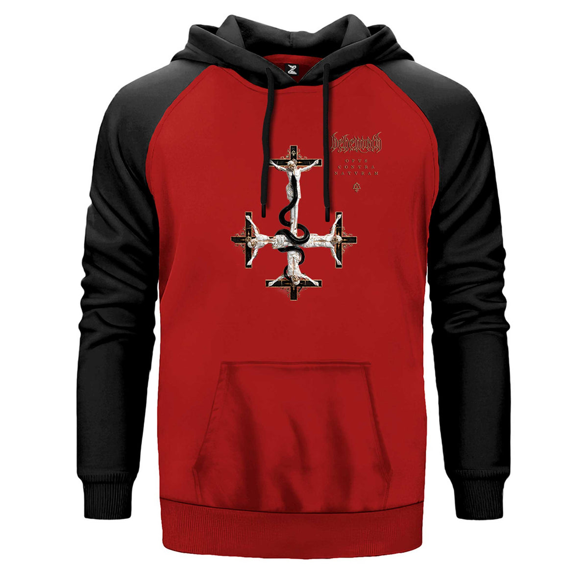 Behemoth Opvs Contra Natvra çift renk reglan kol kapşonlu sweatshirt - kırmızı