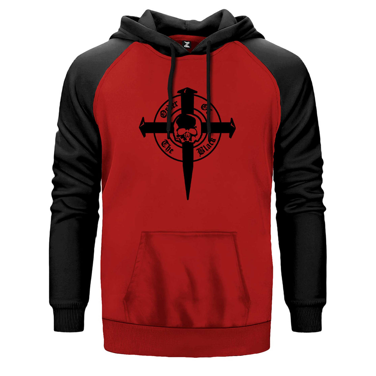 Black Label Society Order Of Black Skull çift renk reglan kol kapşonlu sweatshirt - kırmızı