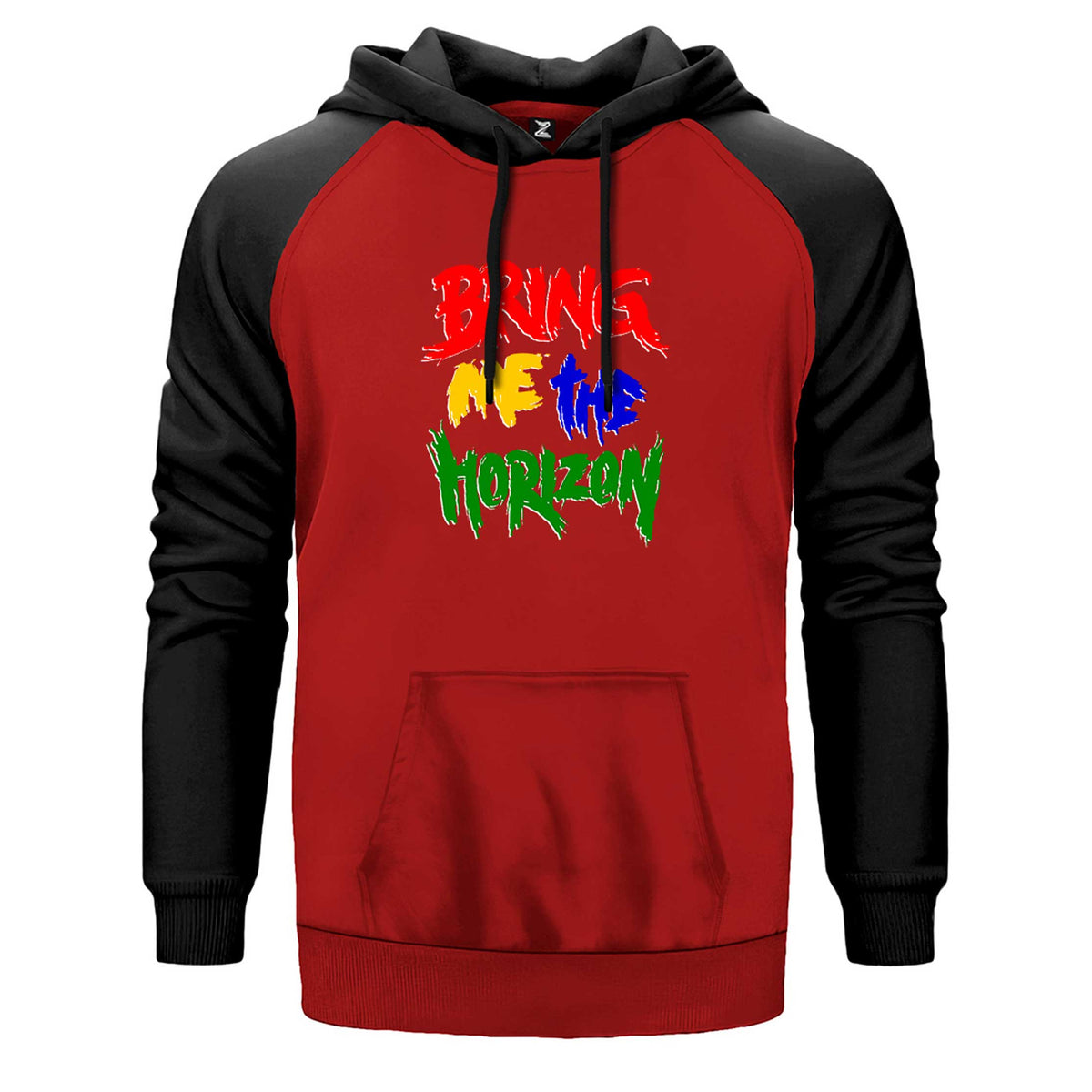 Bring Me The Horizon Rainbow çift renk reglan kol kapşonlu sweatshirt - kırmızı