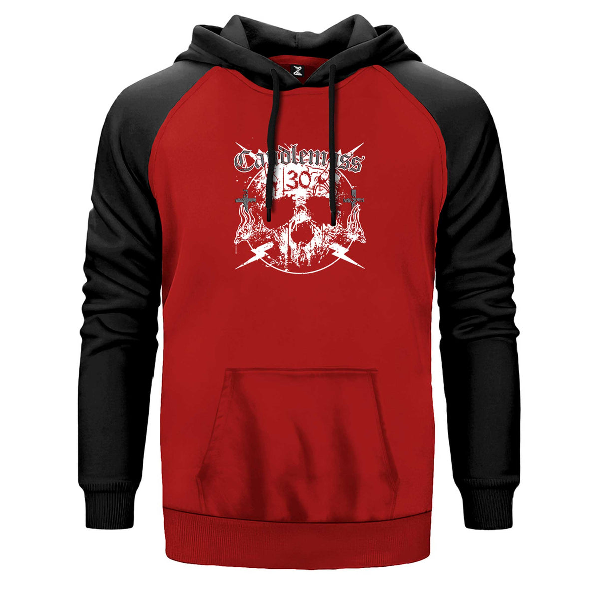 Candlemass Doom Metal Long Sleeve çift renk reglan kol kapşonlu sweatshirt - kırmızı