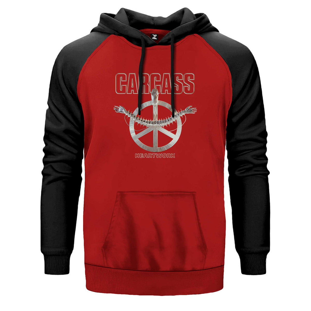 Carcass Heartwork çift renk reglan kol kapşonlu sweatshirt - kırmızı