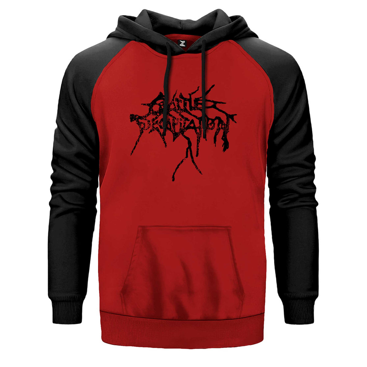 Cattle Decapitation Logo çift renk reglan kol kapşonlu sweatshirt - kırmızı