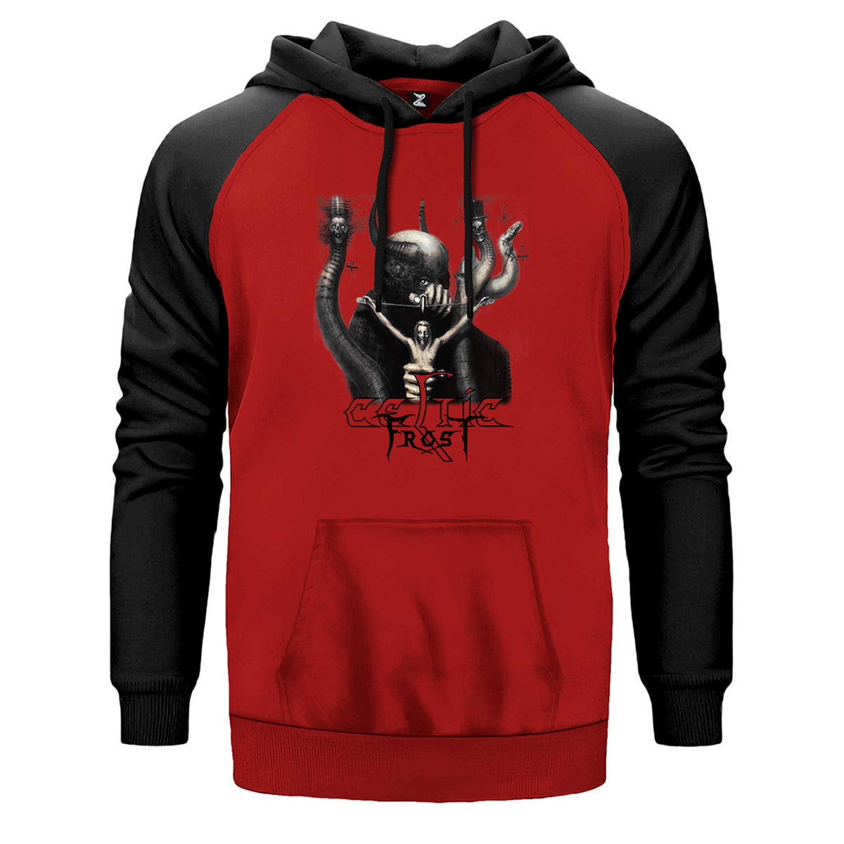 Celtic Frost To Mega Therion çift renk reglan kol kapşonlu sweatshirt - kırmızı