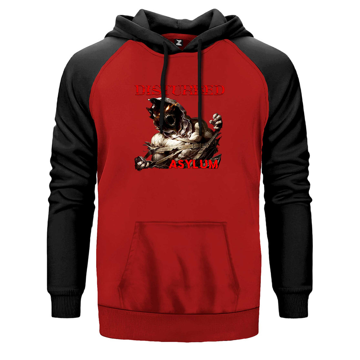 Disturbed Asylum çift renk reglan kol kapşonlu sweatshirt - kırmızı
