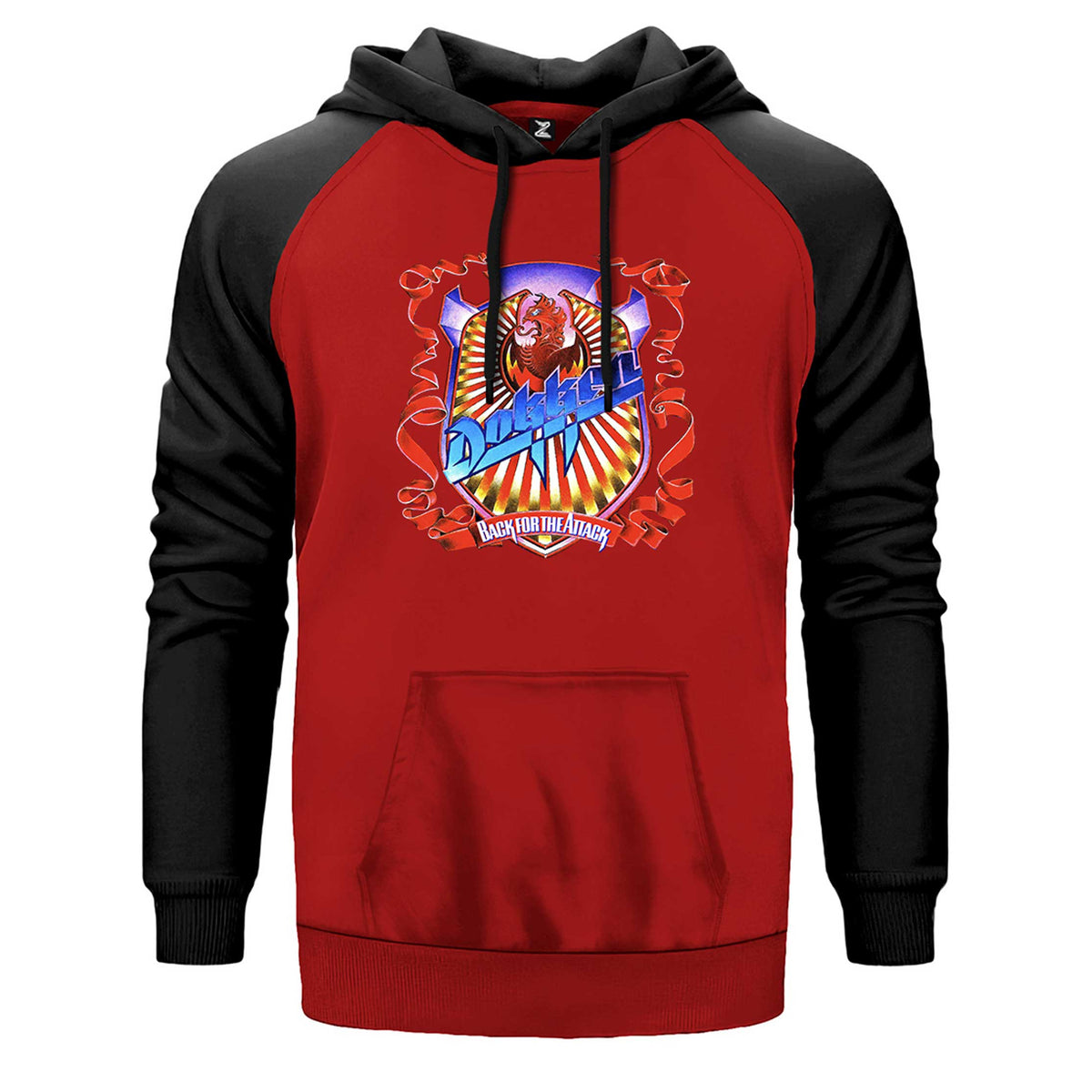 Dokken Back for the Attack çift renk reglan kol kapşonlu sweatshirt - kırmızı