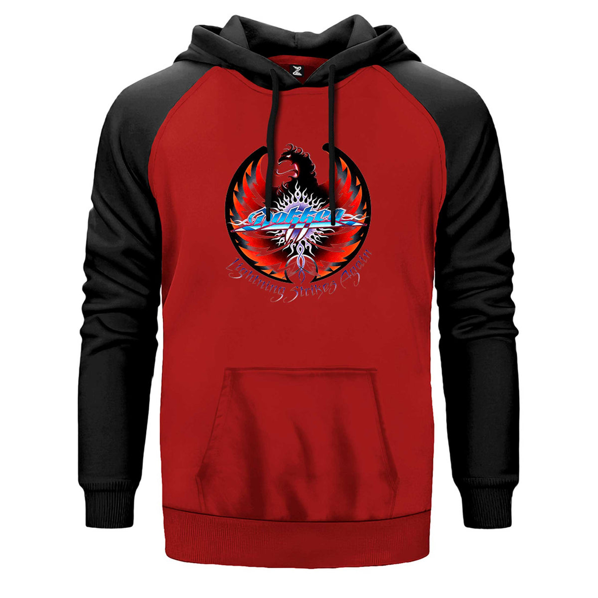 Dokken Lightning Strikes Again çift renk reglan kol kapşonlu sweatshirt - kırmızı