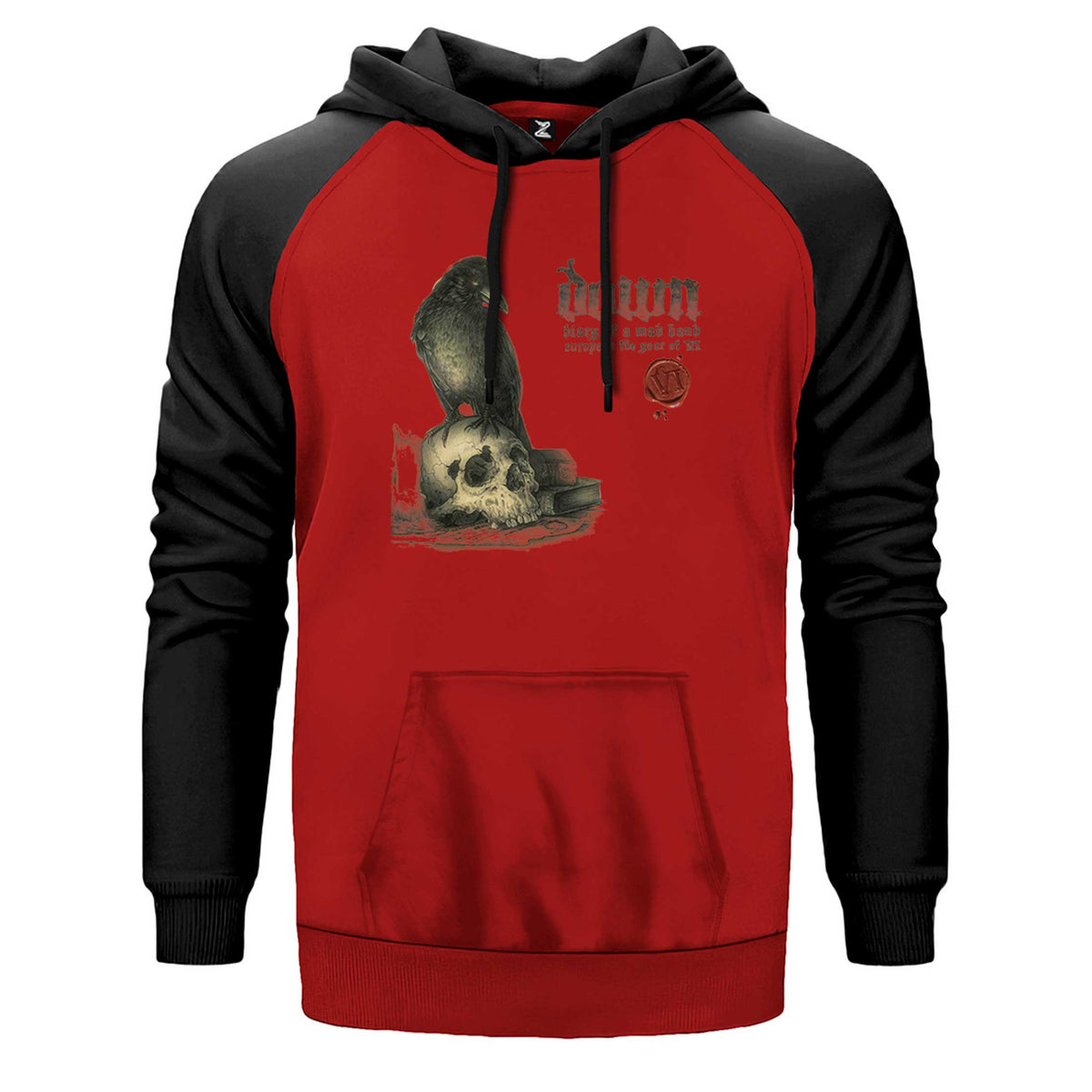 Down Diary Of A Mad Band Europe İn The Year Of Vi çift renk reglan kol kapşonlu sweatshirt - kırmızı