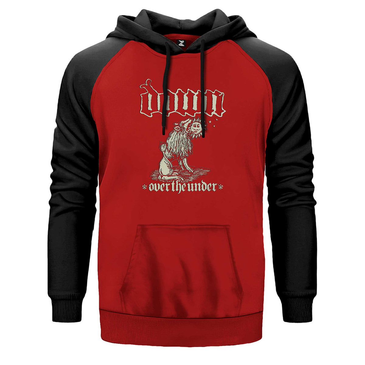 Down iii Over The Under çift renk reglan kol kapşonlu sweatshirt - kırmızı
