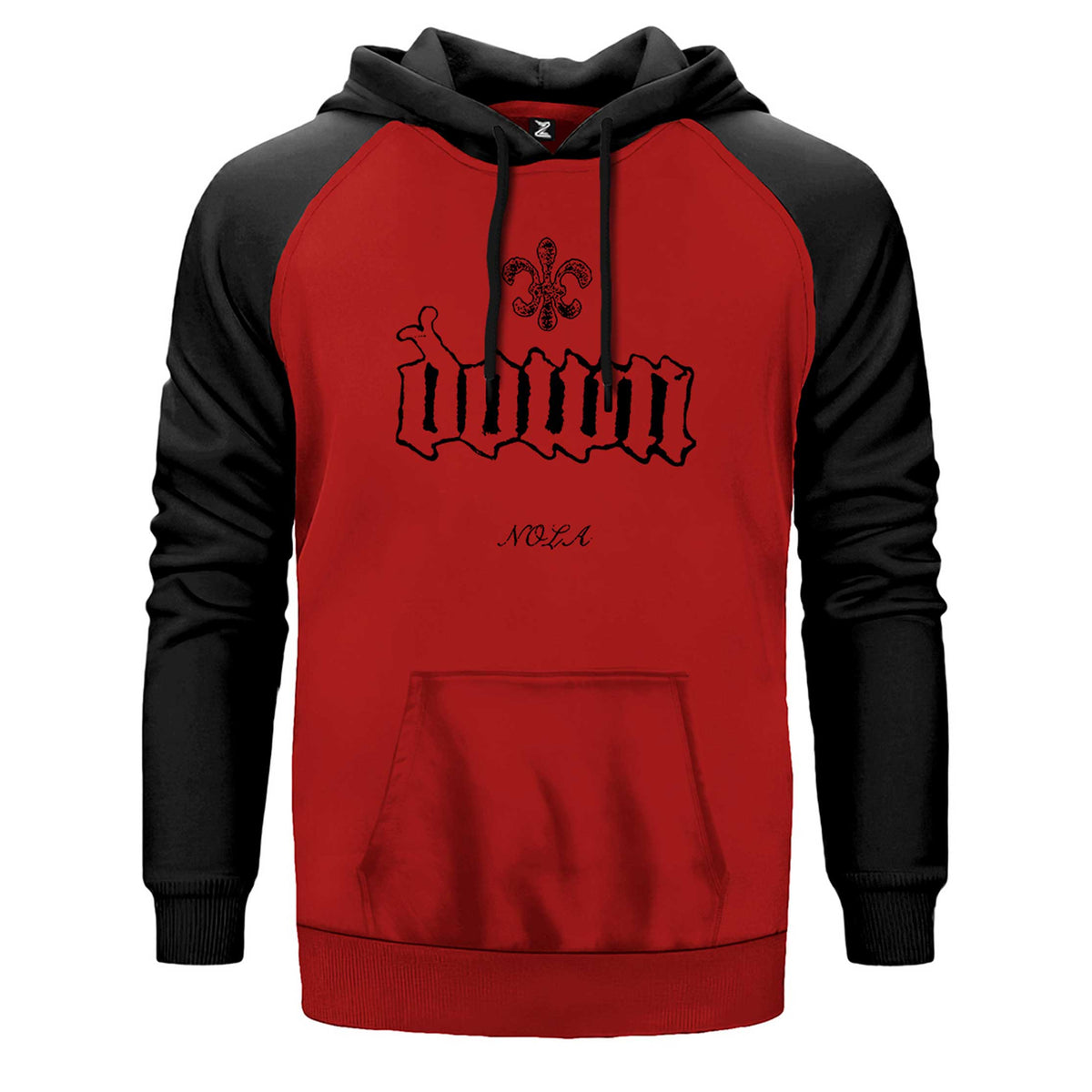 Down Nola çift renk reglan kol kapşonlu sweatshirt - kırmızı