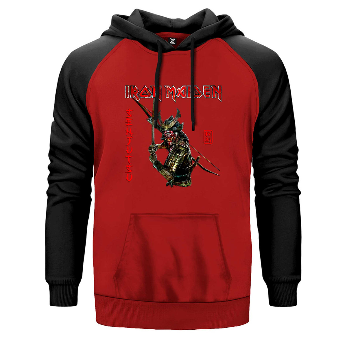 Iron Maiden Senjutsu çift renk reglan kol kapşonlu sweatshirt - kırmızı