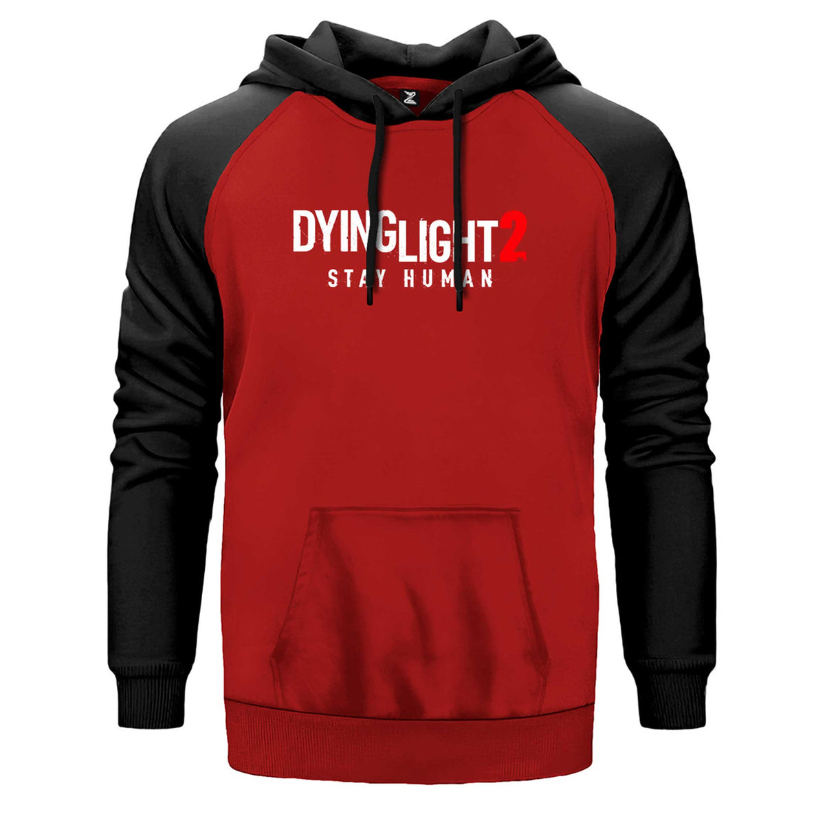 Dying Light Logo çift renk reglan kol kapşonlu sweatshirt - kırmızı
