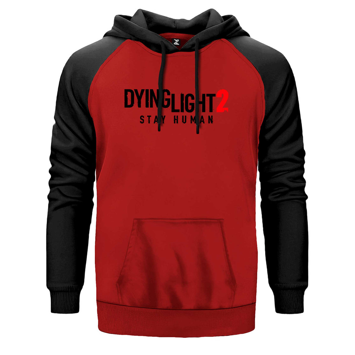 Dying Light 2 Logo çift renk reglan kol kapşonlu sweatshirt - kırmızı