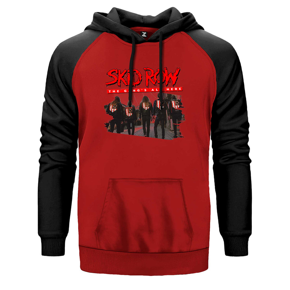 Skid Row The Gang çift renk reglan kol kapşonlu sweatshirt - kırmızı
