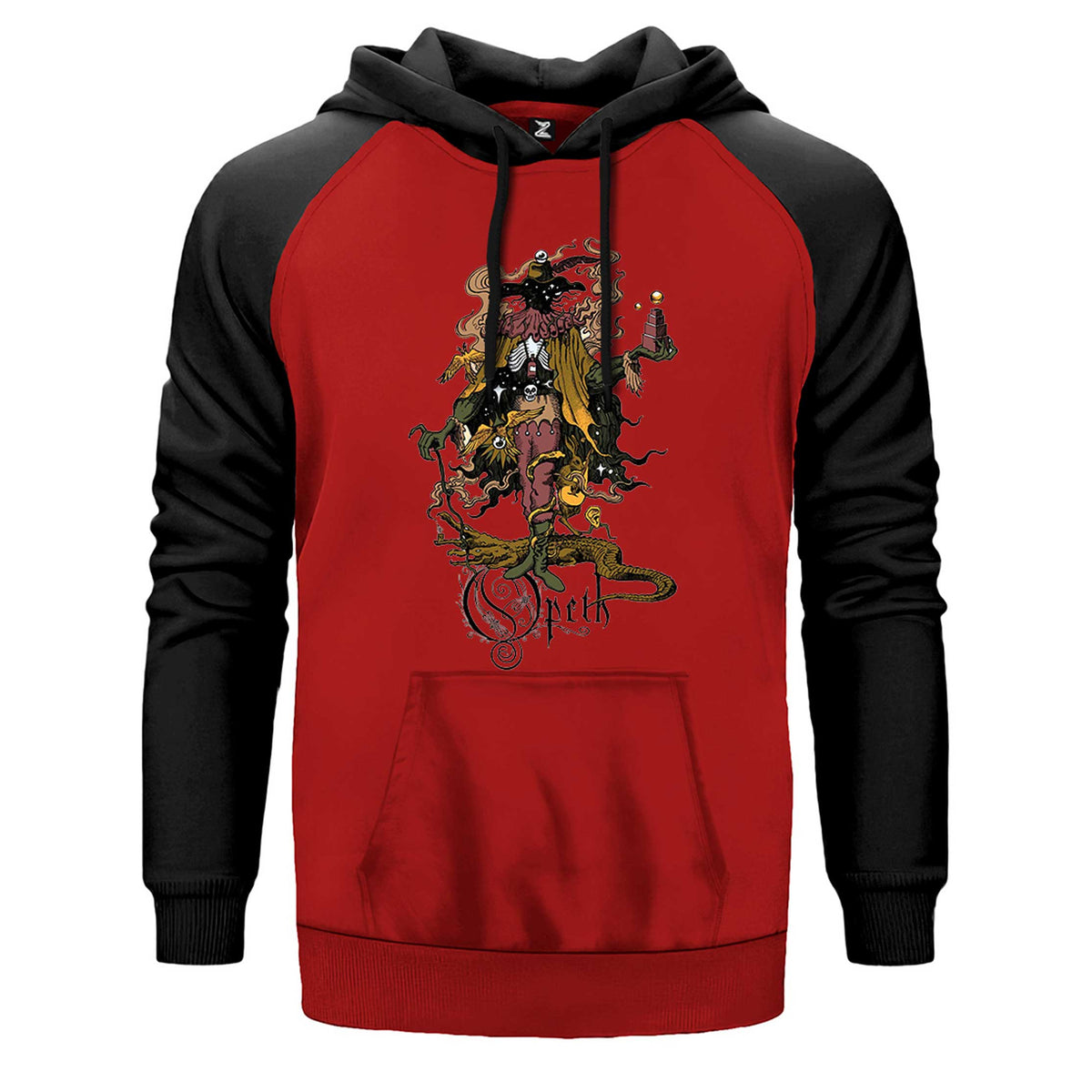Opeth Sketch çift renk reglan kol kapşonlu sweatshirt - kırmızı
