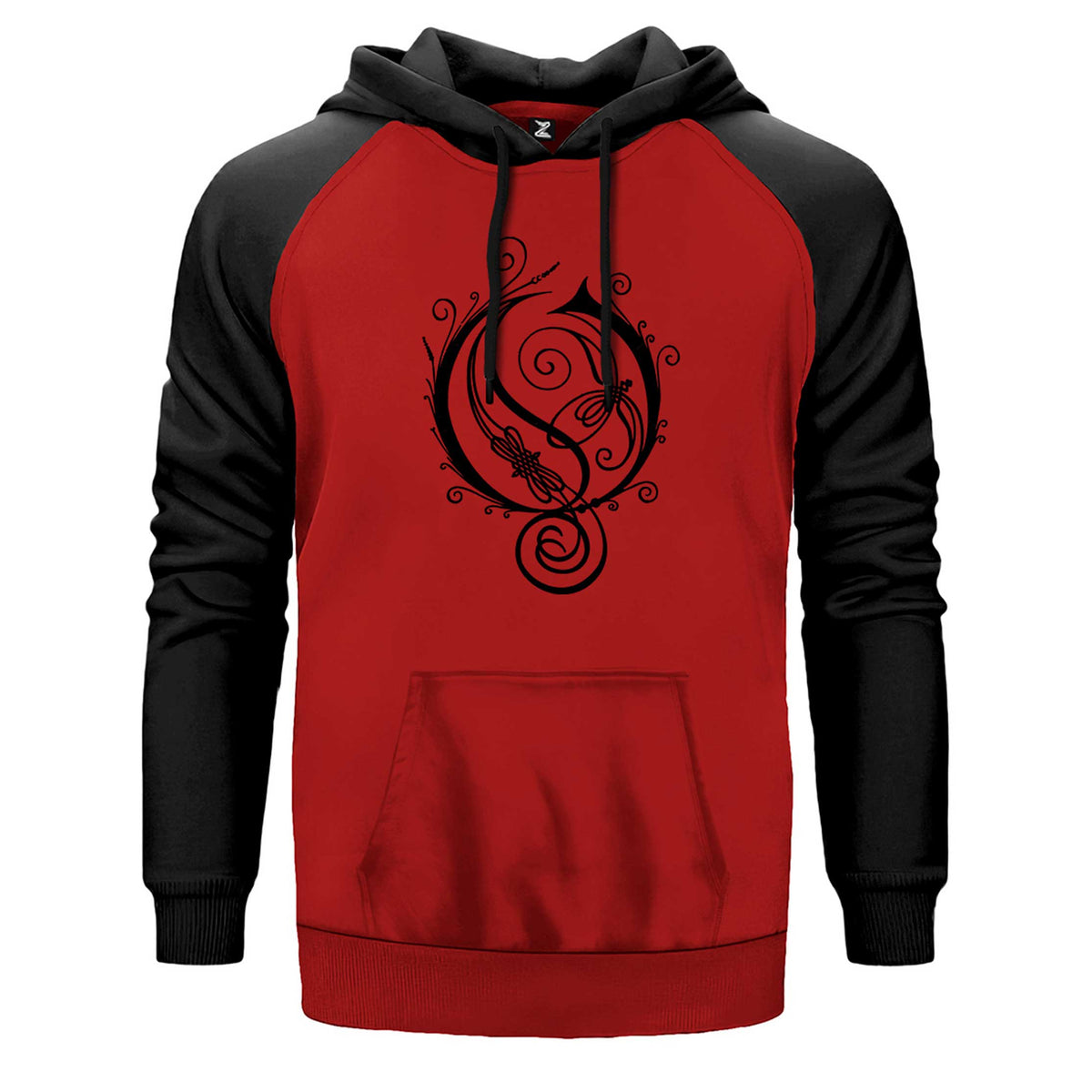 Opeth Type çift renk reglan kol kapşonlu sweatshirt - kırmızı