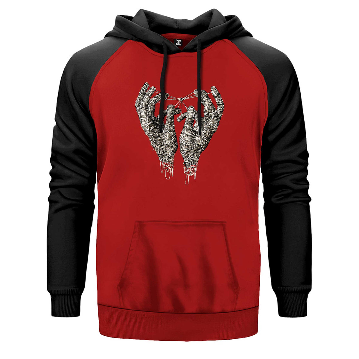 Mumya Eller çift renk reglan kol kapşonlu sweatshirt - kırmızı