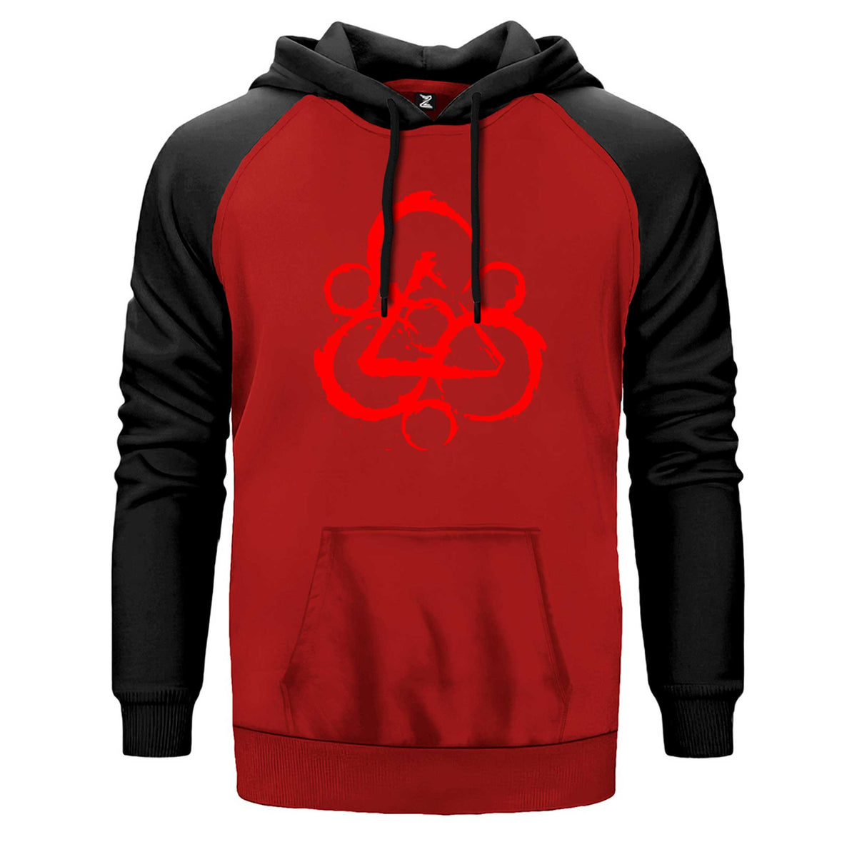 Coheed and Cambria Logo çift renk reglan kol kapşonlu sweatshirt - kırmızı