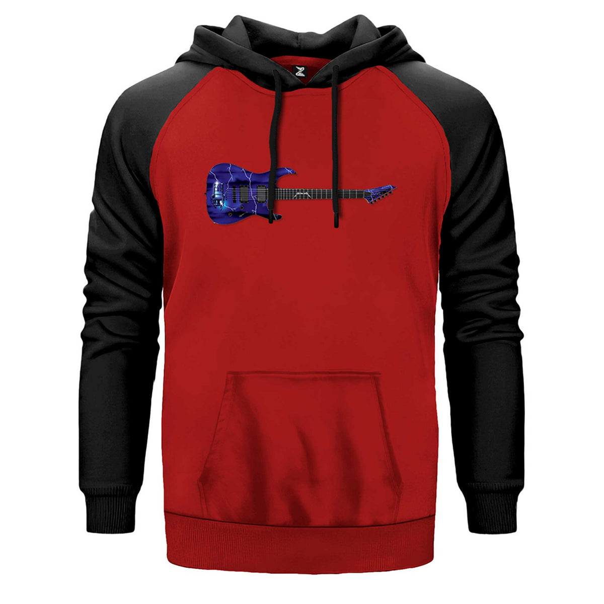 Metallica Ride The Lightning Guitar çift renk reglan kol kapşonlu sweatshirt - kırmızı