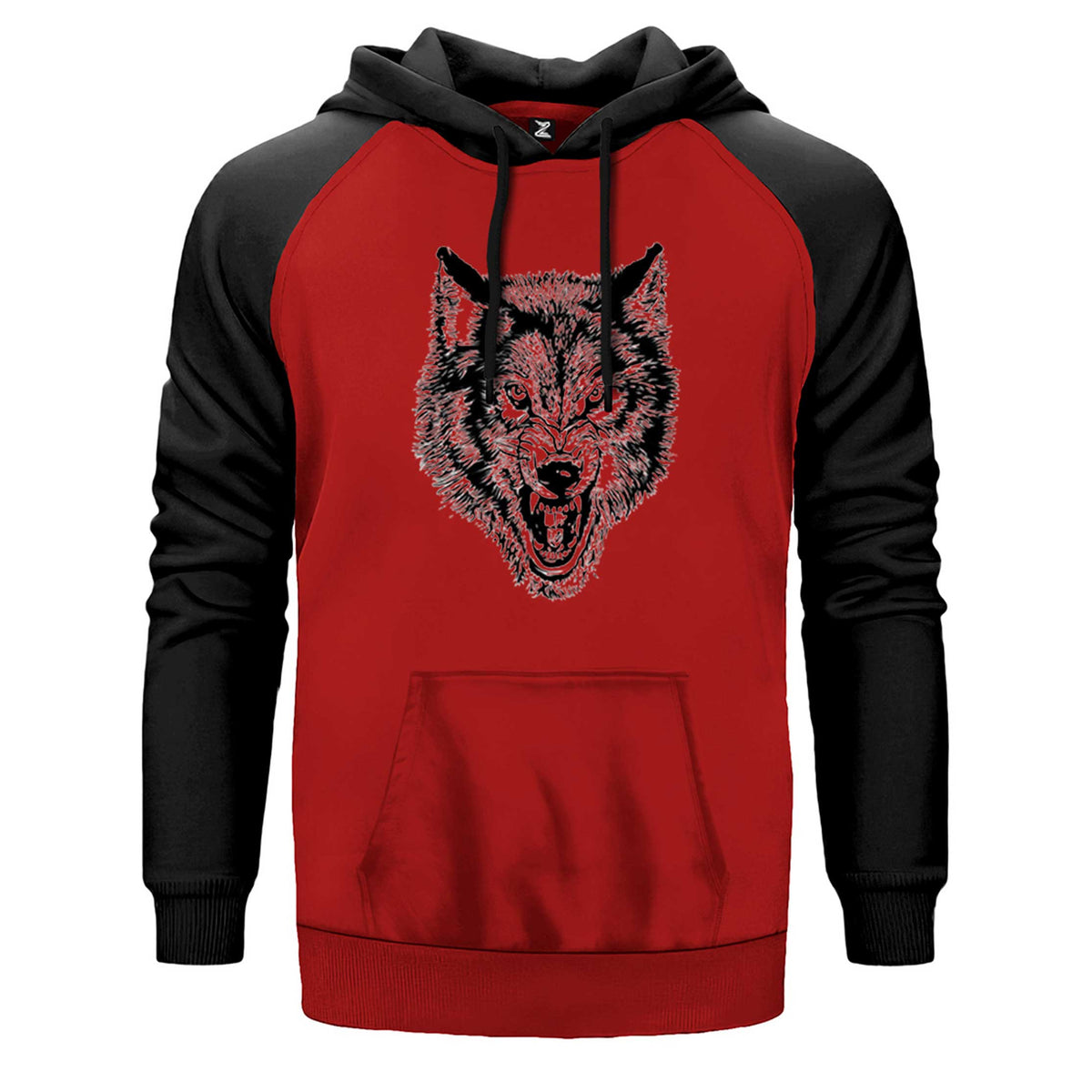 White Wolf çift renk reglan kol kapşonlu sweatshirt - kırmızı