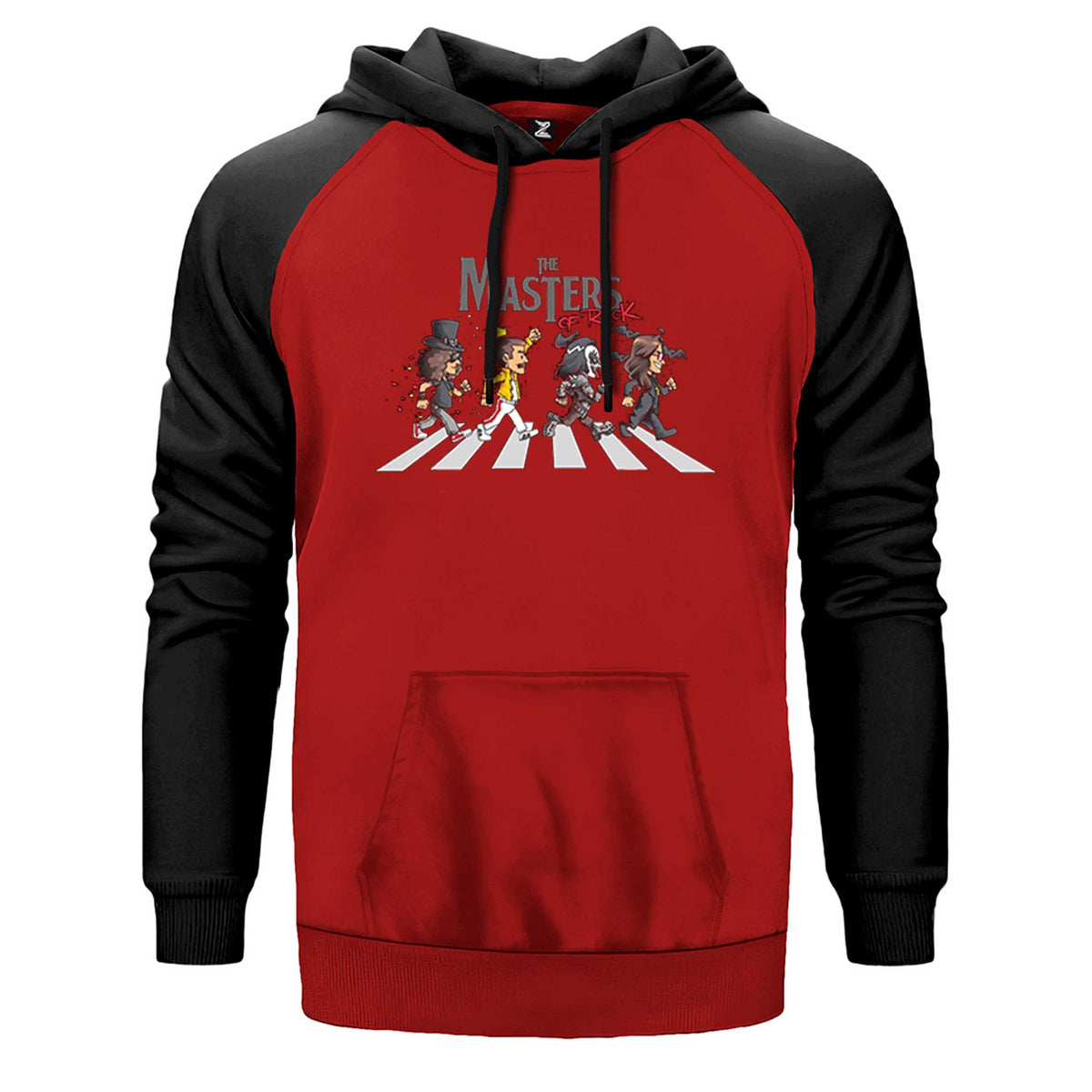 The Master Of Rock çift renk reglan kol kapşonlu sweatshirt - kırmızı