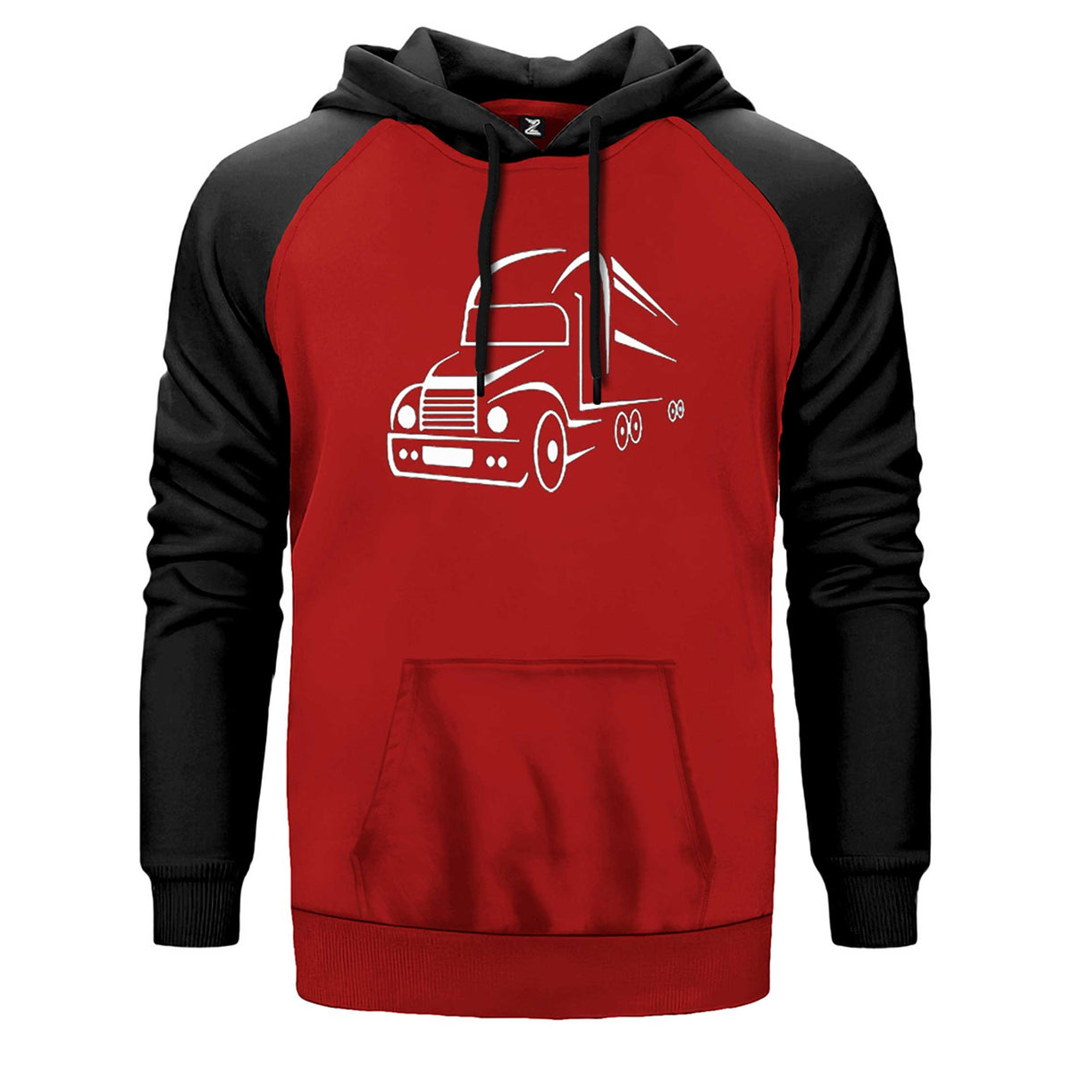 Tır Silüet çift renk reglan kol kapşonlu sweatshirt - kırmızı