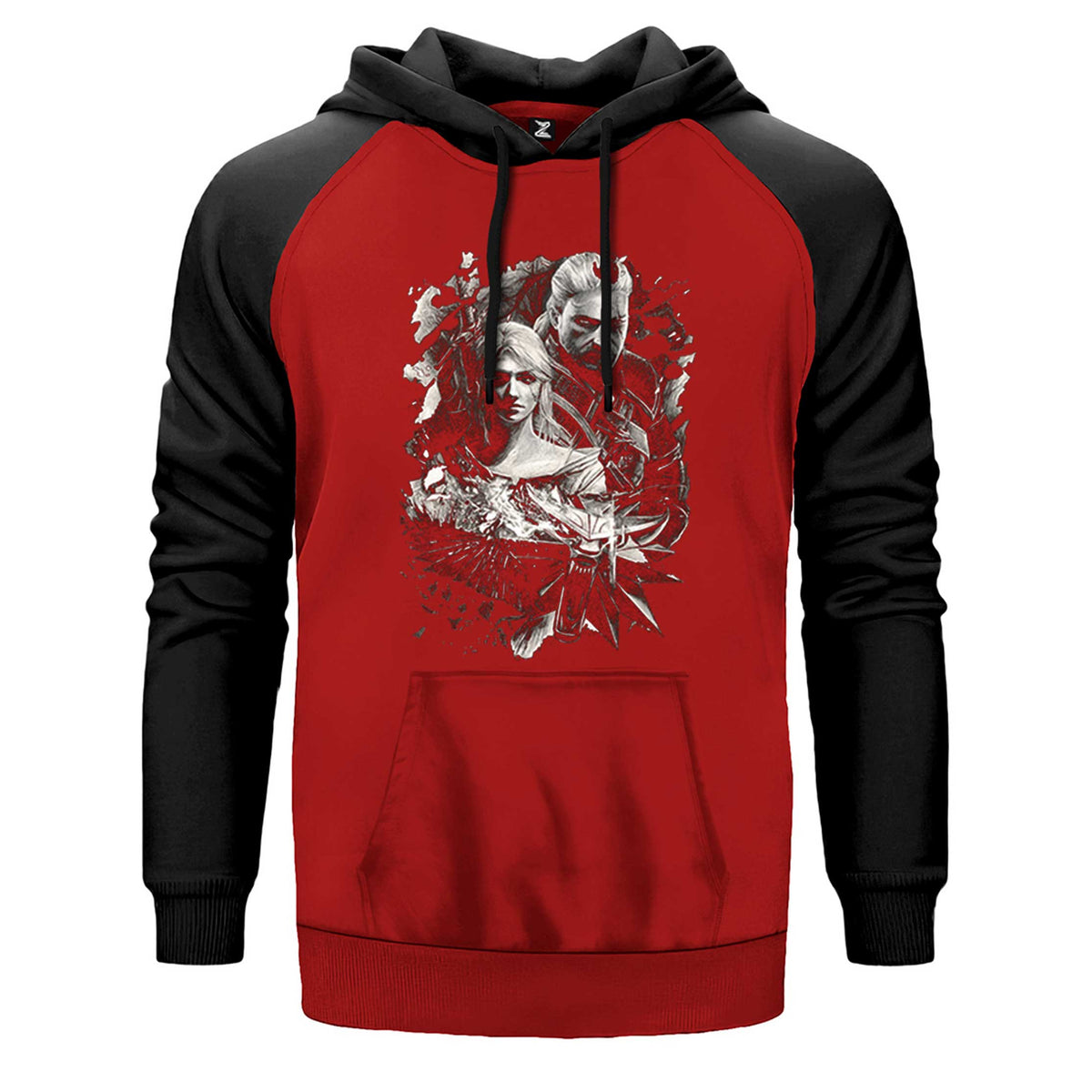 The Witcher Ciri çift renk reglan kol kapşonlu sweatshirt - kırmızı