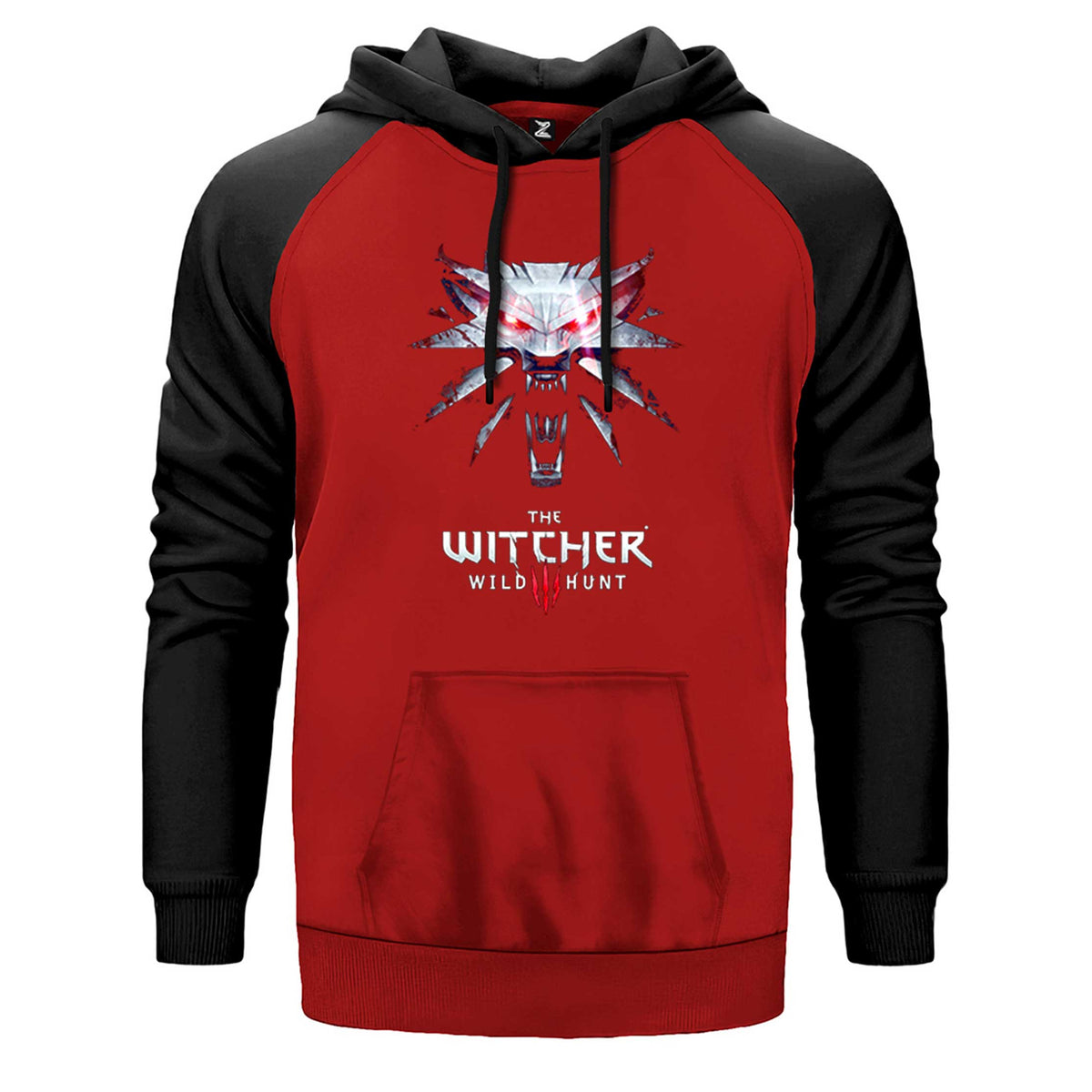 The Witcher Wild çift renk reglan kol kapşonlu sweatshirt - kırmızı